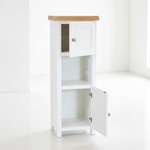 ALL WHITE Slim Cabinet Bathroom Storage, Painted White Cabinet with Natural Wood Top, Double Door, Ready Assembled (White 2)