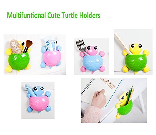 Bestga Creative Cute Cartoon Turtle Kids Wall Suction Cup Mount Toothbrush Toothpaste Holder Pencil Pen Phone Container Box Travel Organizer Plastic