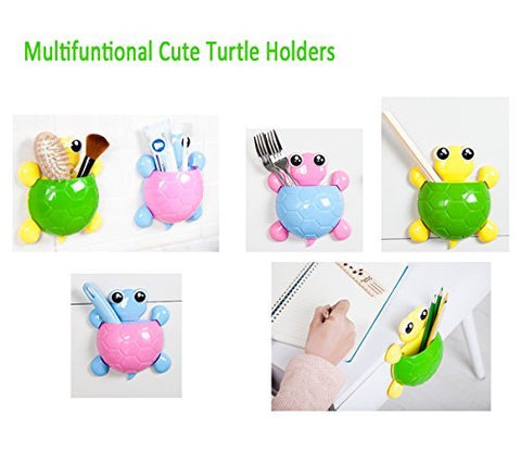 Bestga Creative Cute Cartoon Turtle Kids Wall Suction Cup Mount Toothbrush Toothpaste Holder Pencil Pen Phone Container Box Travel Organizer Plastic