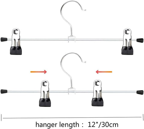 XIAO MO GU Trouser Hangers, 10 Pack Skirt Hangers with Adjustment Metal Grip Clips, Pant Hangers for Kids Adults, Heavy Duty Durable Space Saving