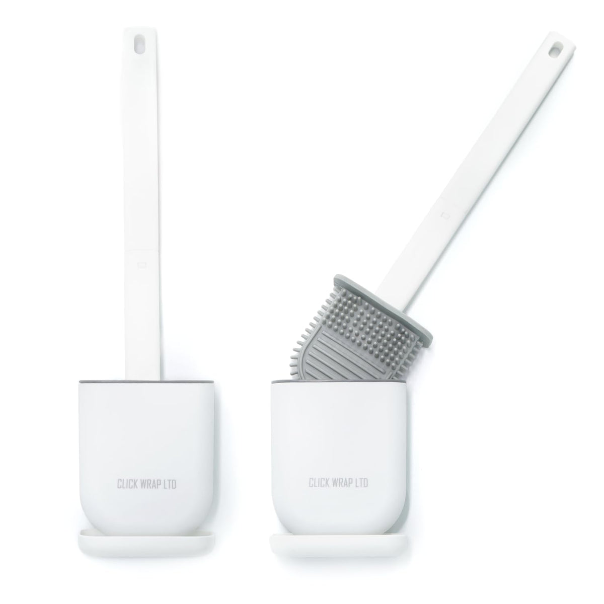 Pack of 2, White Toilet Brush Set, Bathroom Silicone Toilet Brushes and Holders with Self Adhesive Wall Mount