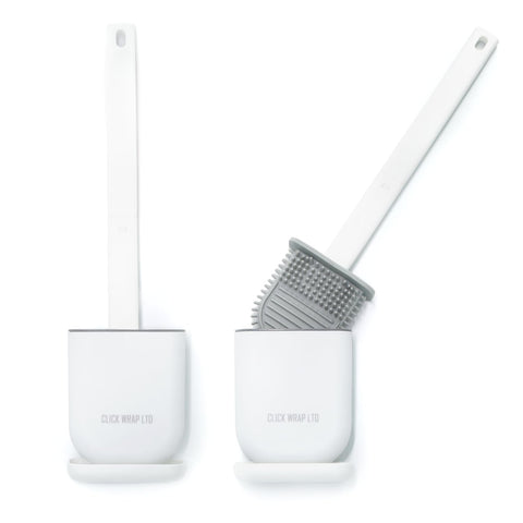 Pack of 2, White Toilet Brush Set, Bathroom Silicone Toilet Brushes and Holders with Self Adhesive Wall Mount