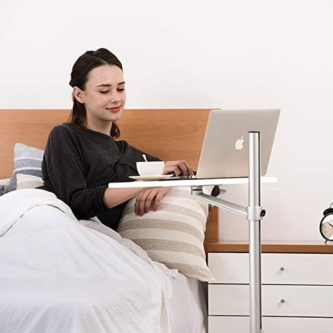 Thingy Club Overbed Table Stand, Height Adjustable Tray Side Table for Bed or Sofa Laptop Desk (Black- Hickory Board)