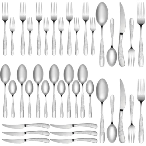 FANTICDE Cutlery Set, 40 Piece Stainless Steel Flatware Set Tableware Silverware Set with Spoon Knife and Fork Set, Service for 8, Dishwasher Safe/Easy Clean, Mirror Polished(Silvery)