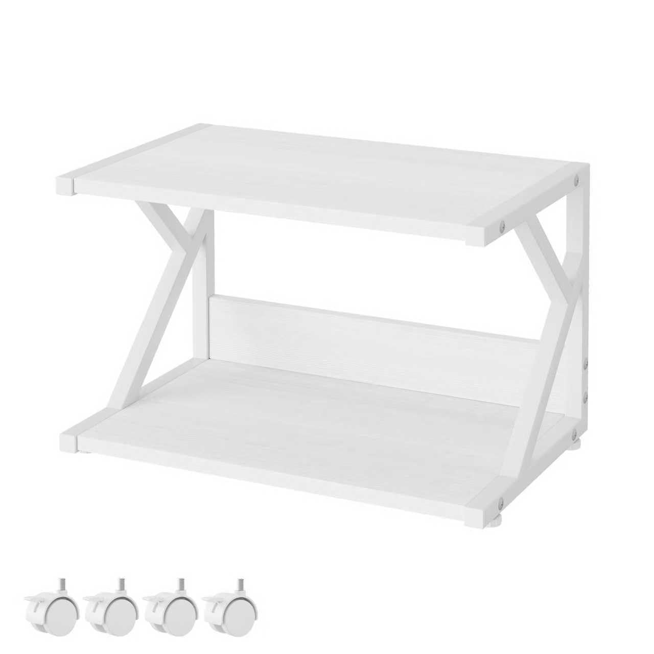 Garden 4 you 2 Tier Desktop Printer Stand,Under Desk Printer Trolley, Multi-Purpose Printer Cart Organizer,Wooden Storage Shelf with 4 Wheels for