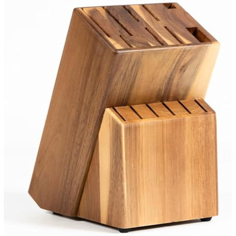 Coninx Acacia Wood Kitchen Knife Block, 15 Slots Holder, Professional Quality Organizer, Secure Stand, Keep Knives Neat & Sharp, Solution for Full Drawers, Display Stand for Storage