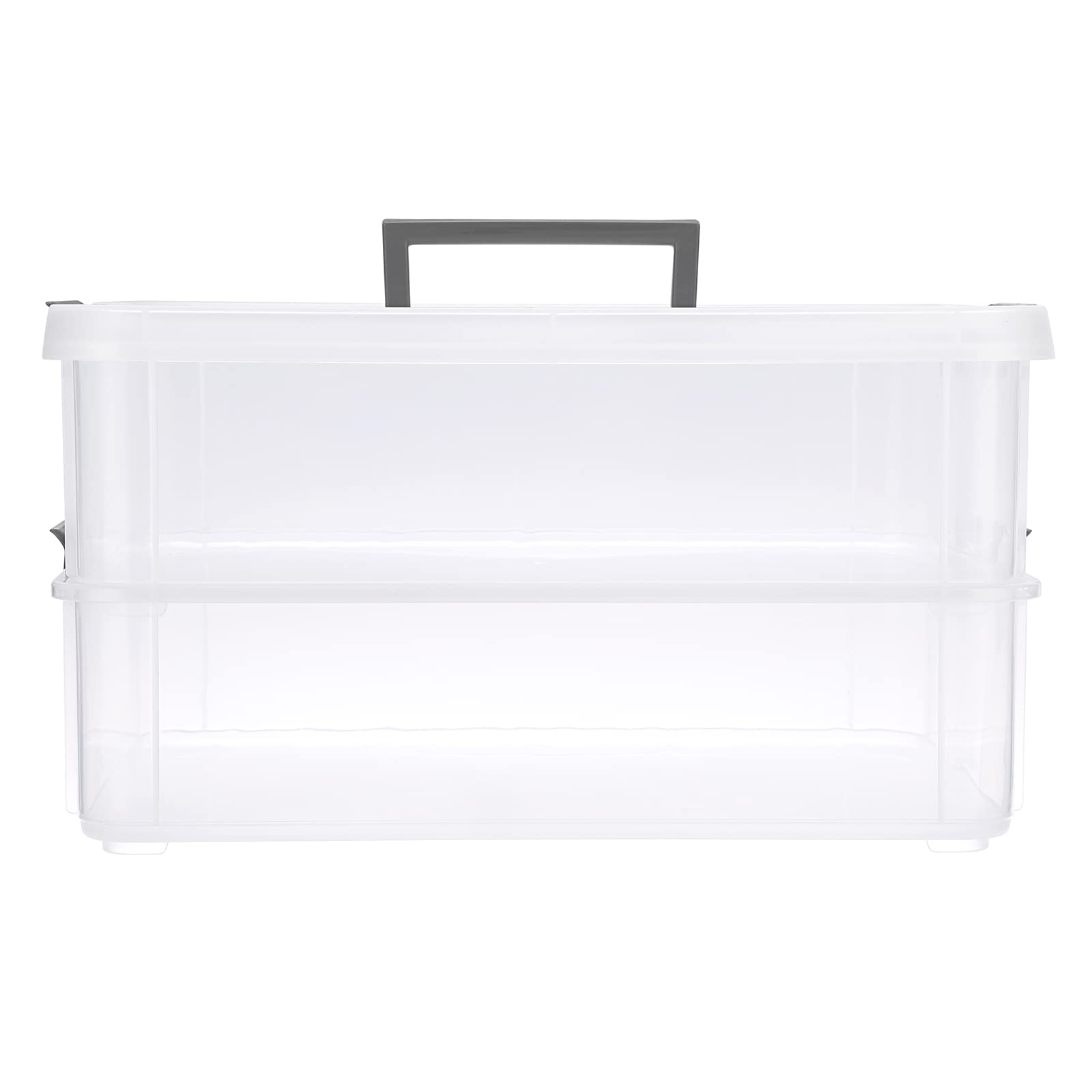 IGNPION 2-Tier Stackable Craft Storage Box Plastic Adjustable Storage Containers with Carry Handle Transparent Containers Organiser for Art & Craft