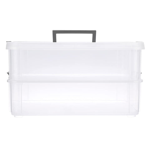IGNPION 2-Tier Stackable Craft Storage Box Plastic Adjustable Storage Containers with Carry Handle Transparent Containers Organiser for Art & Craft