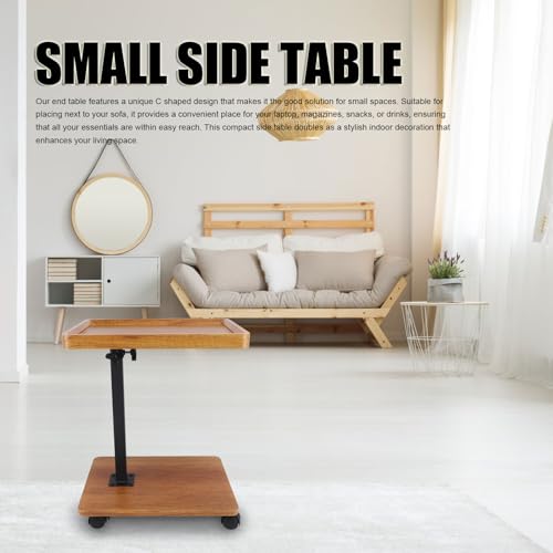 lyrlody C Shaped Side Table, Height Adjustable Overbed Table Wood Density Board Coffee Table Bed Table with 360° Swivel Wheels for Home Bedroom