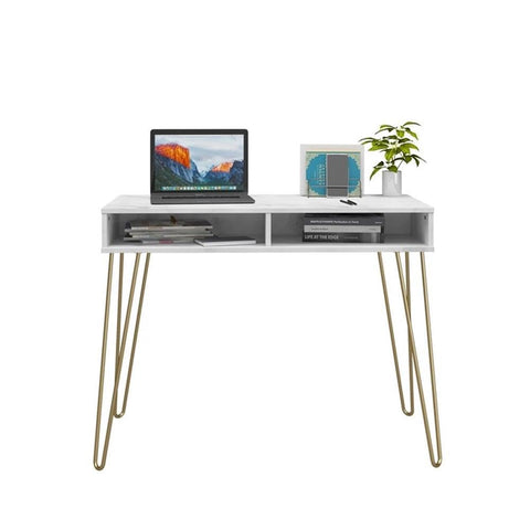 Novogratz Athena Desk with Storage White Marble Look