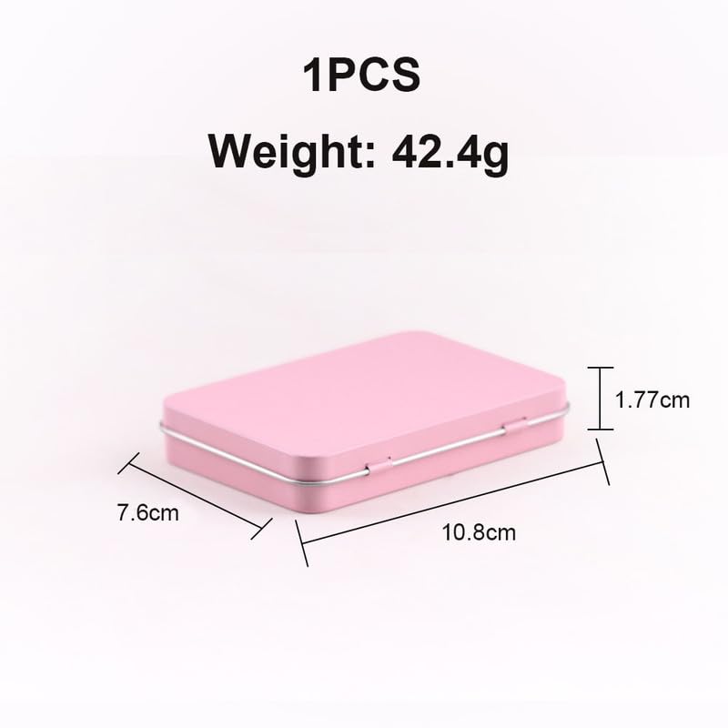 Globellapro 10.8 * 7.6 * 1.77cm Rectangular Tin Boxes Pink Hinged Storage Tins Metal Empty Tins Containers Tweezers,Tools Small Items Storage