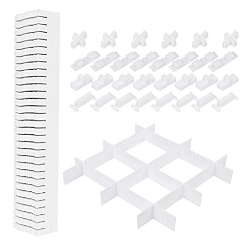 OctBird 10Pcs Drawer Dividers with 30 Pcs Securing Clip(Increase Firmness),Grid Drawer Dividers Adjustable Compartment for Closet Lingerie