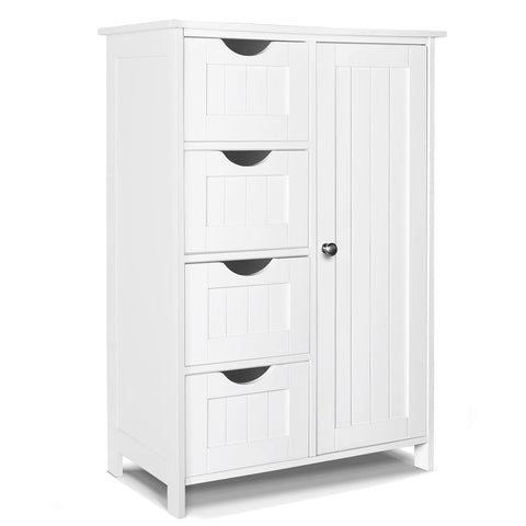 VOUNOT® Bathroom Floor Storage Cabinet, Freestanding Storage Unit with Adjustable Shelf, 4 Drawers & Door, for Bedroom, Kitchen, Living Room