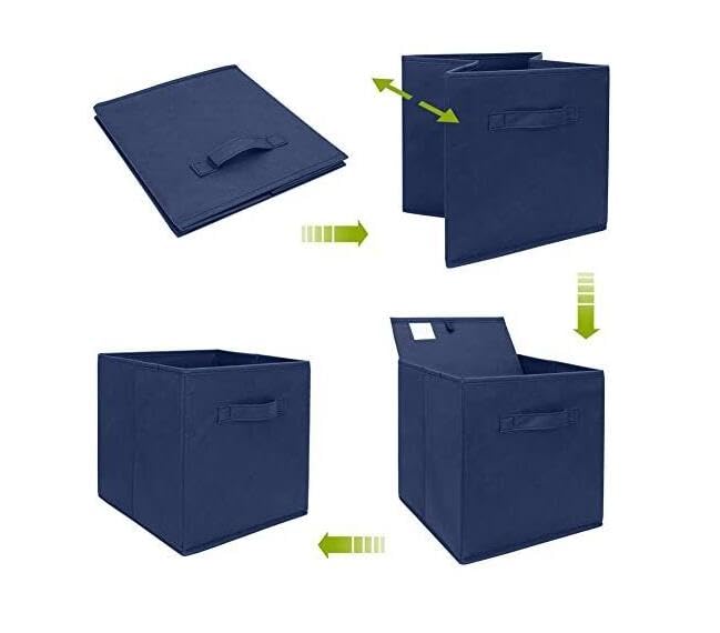 WEBEASY Foldable Storage Cube Basket Bin, Set of 6, 28 x 28 x 28 cm (Navy)