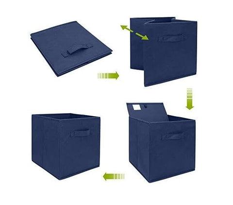 WEBEASY Foldable Storage Cube Basket Bin, Set of 6, 28 x 28 x 28 cm (Navy)