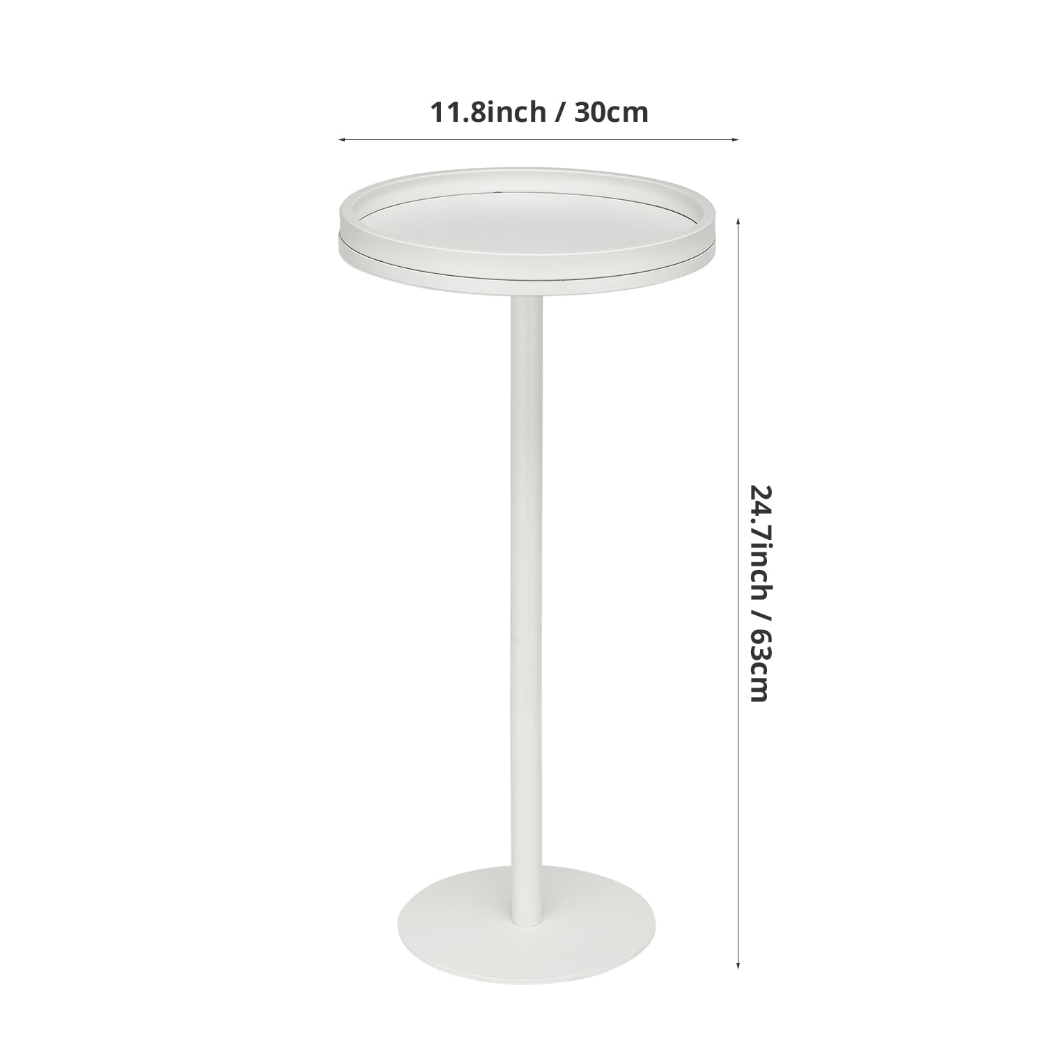 ZEXVIDA White Martini Table, Modern Small Round Side Table, Minimalist Metal & Wood Pedestal End Table with Weighted Base