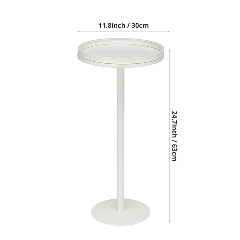 ZEXVIDA White Martini Table, Modern Small Round Side Table, Minimalist Metal & Wood Pedestal End Table with Weighted Base