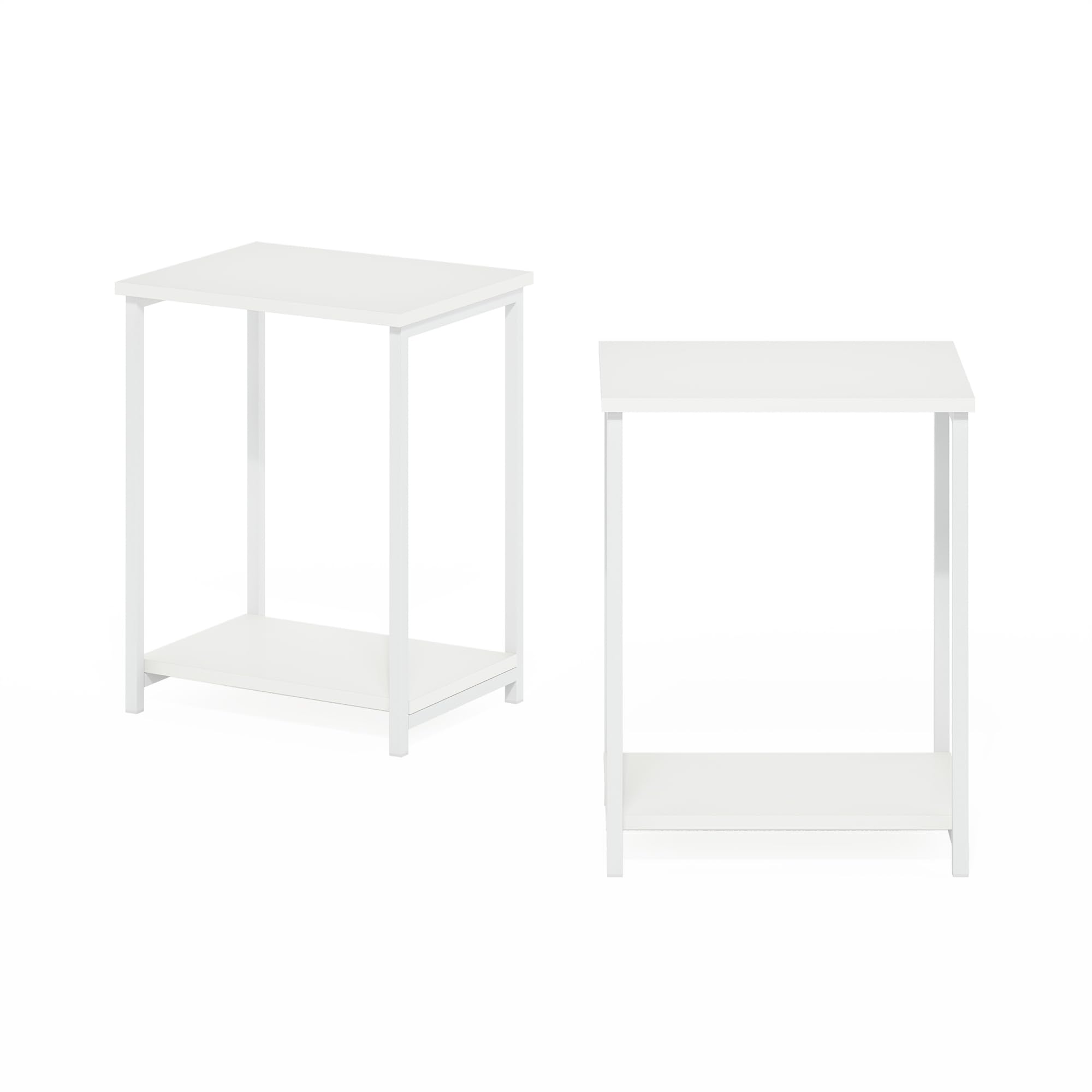 Furinno SIMPLISTIC Side Table Set of 2, 2-Tier Metal Frame End Table with Open Shelf, Night Stand, Bedside Table, for Living Room, Bedroom, White