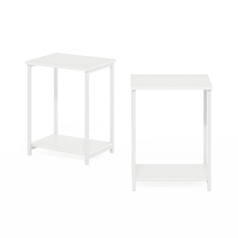 Furinno SIMPLISTIC Side Table Set of 2, 2-Tier Metal Frame End Table with Open Shelf, Night Stand, Bedside Table, for Living Room, Bedroom, White