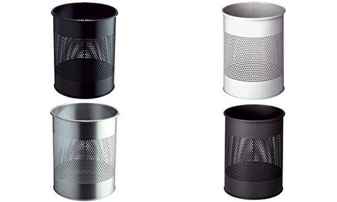 Durable Metal Round Waste Bin Black - 15 Litre Capacity - 165mm Perforated Ring Design - Waste Bin for Bedrooms, Offices, Bathrooms, etc.
