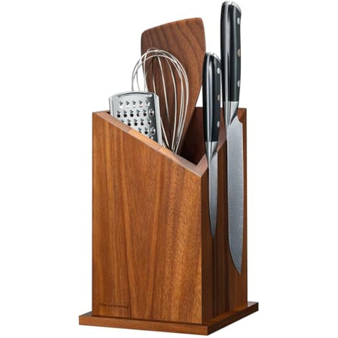 Gourmetop Magnetic Knife Block, Multi-Function Acacia Wood Knife Holder, Strong N40 Magnet, Universal Kitchen Utensil Organizer