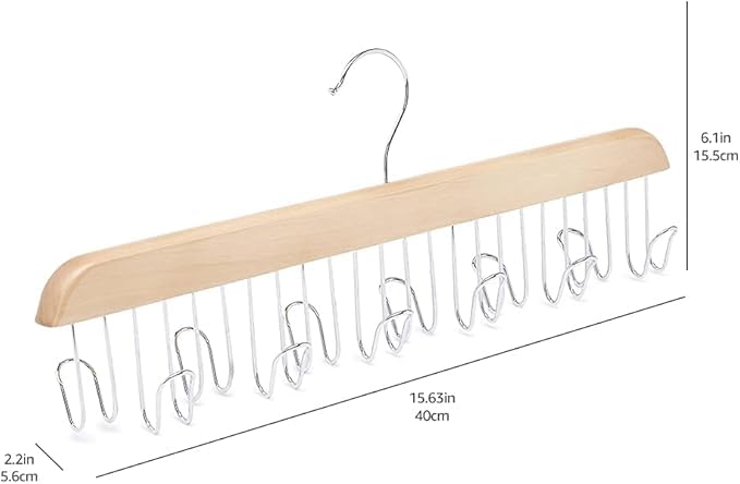 2 Pack Belt Hanger for Closet, Sturdy Wooden Belt Holder with 8 Hooks, Wood Belt Organizer for Closet, Space Save Tank Top Bra Hanger