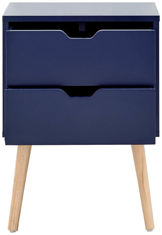 GFW Nyborg Set of 2 Bedside Cabinets, Nightshadow Blue 2 Drawer Scandi Nightstands with Wooden Legs and Cut-Out Handles