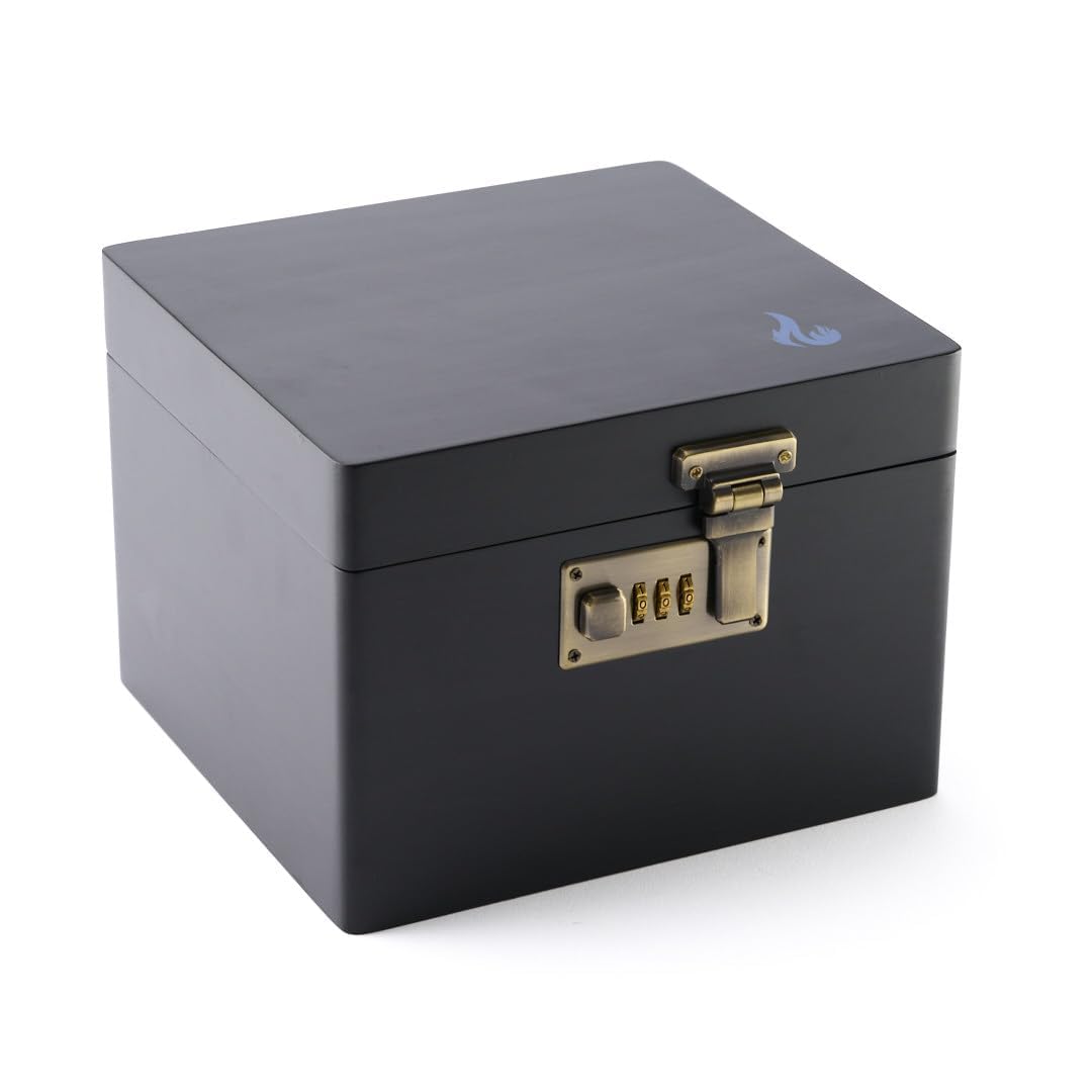 LITT - Premium Wooden Combination Lock Storage Stash Box Set with Glass Jar, Hidden Tray, and Storage Box (Black)