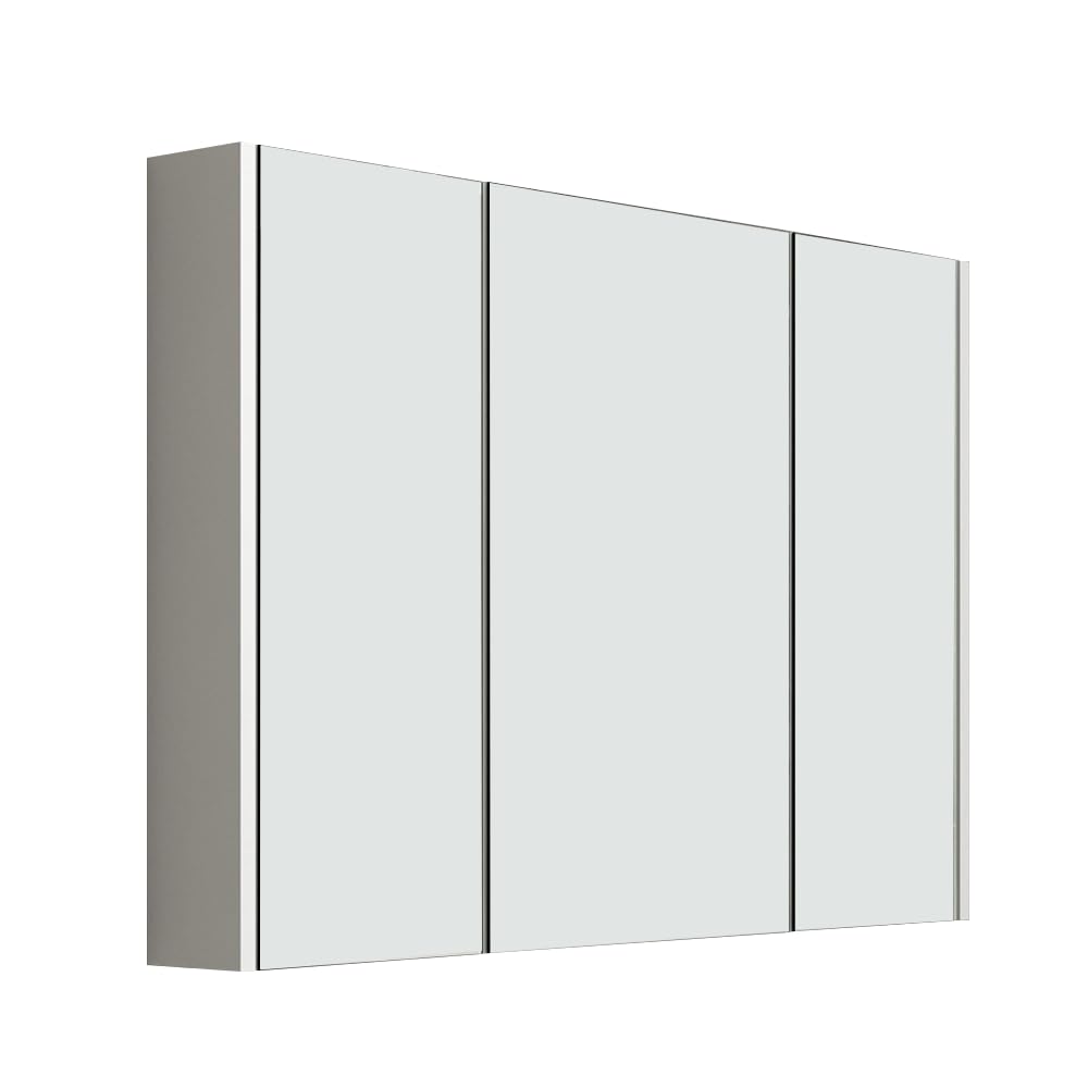 iBathUK Rehaus Wall Mounted Triple Door Mirror, Soft Close Doors with 2 Adjustable Shelves Cabinet, Copper Free Silver Mirror