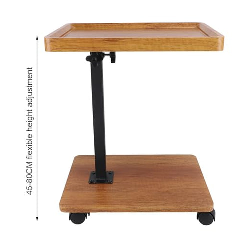 lyrlody C Shaped Side Table, Height Adjustable Overbed Table Wood Density Board Coffee Table Bed Table with 360° Swivel Wheels for Home Bedroom
