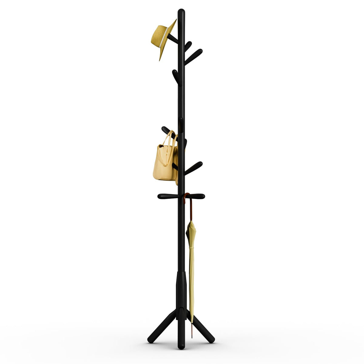 Awatiwa Solid Wood Coat Rack, Freestanding Tree-Shaped Coat Rack with 11 Hooks, Main Pole 1.6" dia for Clothes