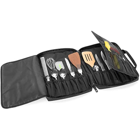 samdew Chef Knife Bag with 20+ Slots, Chef Storage Case for Kitchen Tools & Chef Utensils, Professional Knife Carrier Travel Knife Roll Bag with Lockhole & Multiple Pockets, Patent Design, Bag Only