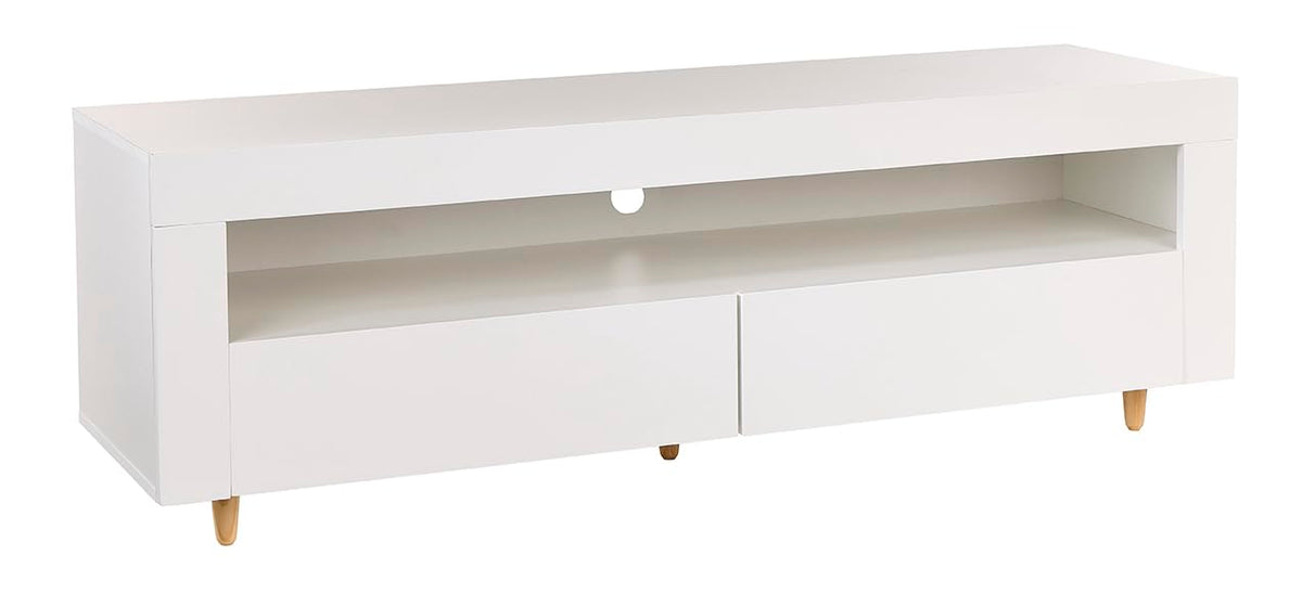 White TV Stand Cabinet, 140cm, with Lights, Soundbar Shelf, Storage Cupboards for 42", 50" 55" TV's, Modern Living Room Furniture