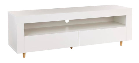 White TV Stand Cabinet, 140cm, with Lights, Soundbar Shelf, Storage Cupboards for 42", 50" 55" TV's, Modern Living Room Furniture