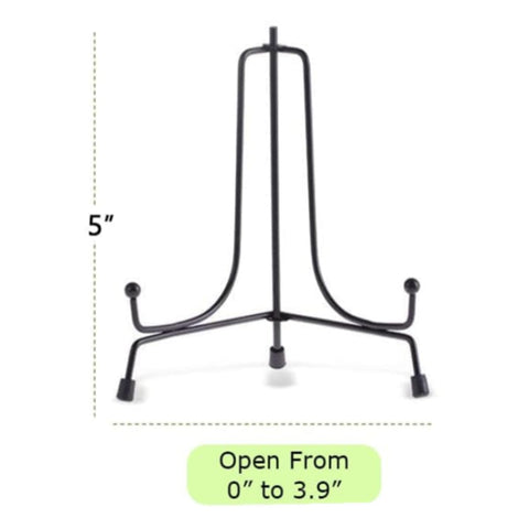 2 Pack Black Iron Plate Holder Display Stand (5 Inch) - Foldable Easel Stand for Pictures, Frames, Books, Artwork & Decorative Plates