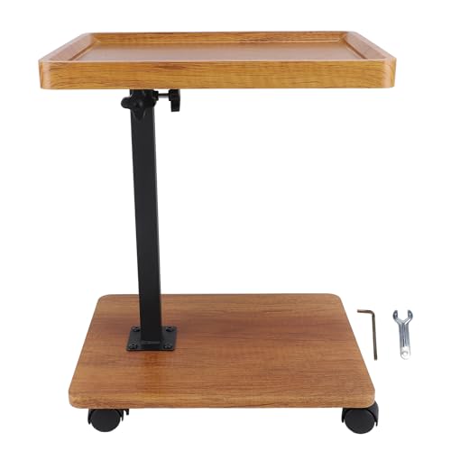 lyrlody C Shaped Side Table, Height Adjustable Overbed Table Wood Density Board Coffee Table Bed Table with 360° Swivel Wheels for Home Bedroom