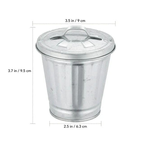 Dwang Silver Mini Galvanized Trash Can with Lid Mini Wastebasket Trash Can Small Metal Buckets Minis Tabletop Trash Metal Rubbish Bin Flower Pot Pen