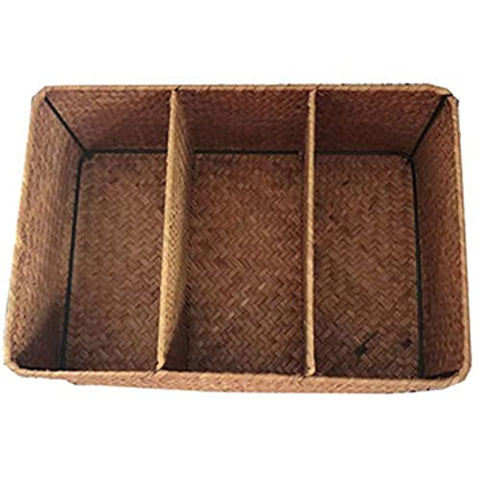 Giilayky 3-Section Wicker Baskets for Shelves, Hand-Woven Seagrass Storage Baskets Toilet Paper Basket