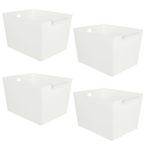 ASelected 4Pcs Plastic Storage Boxes With Handle White Box 26X19X15Cm Cupboard Storage Boxes Plastic Storage Basket Kitchen Cupboard Home And
