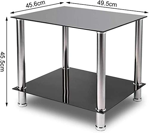 Greensen Coffee Table Tempered Glass Living Room Side Table Black Glass Coffee Tables 2 Levels Glass Table with Chrome Legs Coffee Table Metal
