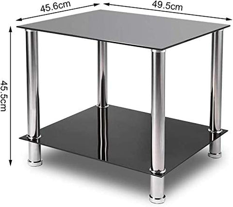 Greensen Coffee Table Tempered Glass Living Room Side Table Black Glass Coffee Tables 2 Levels Glass Table with Chrome Legs Coffee Table Metal