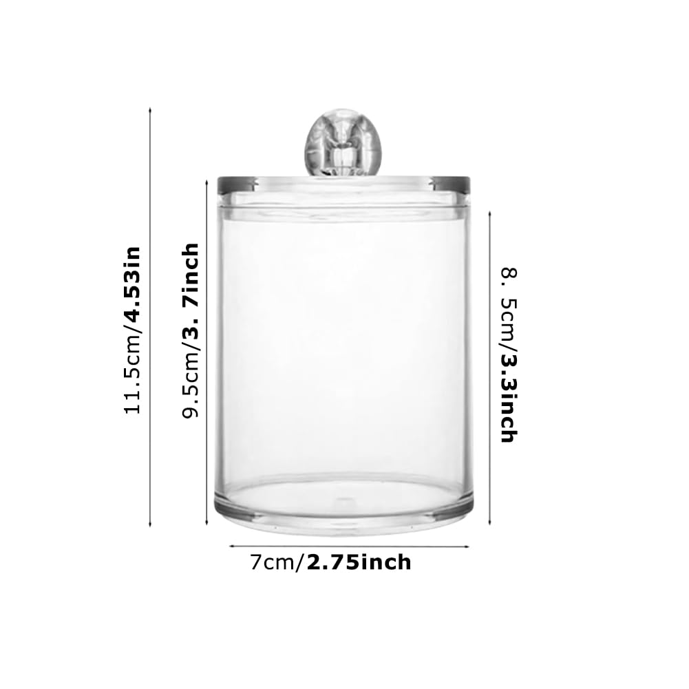 Tharvolex Clear Plastic Cotton Bud Holder 10 Oz Bathroom Jars with Lids - 4 Pack for Cotton Pads and Balls