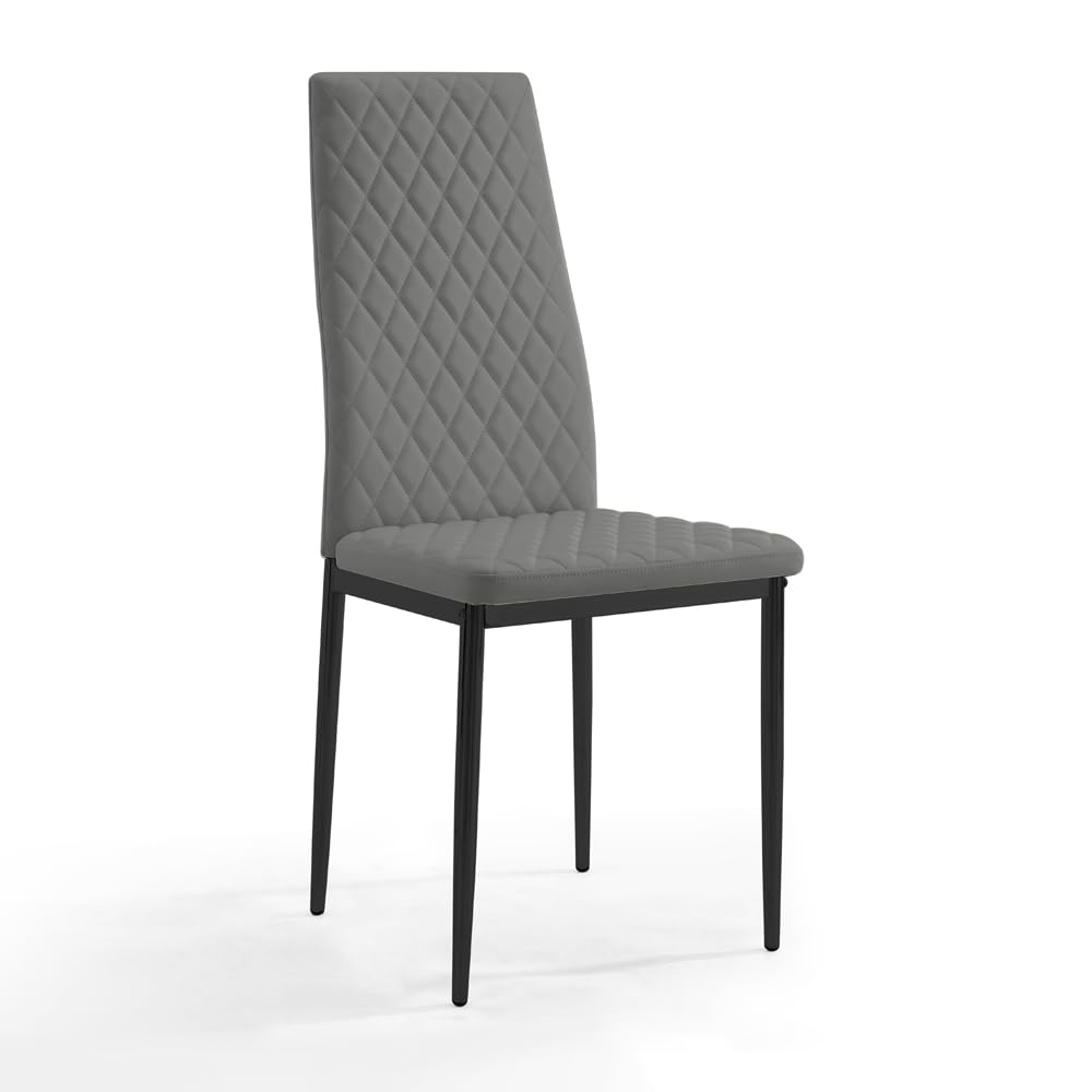 Home Detail Sierra Set of 6 Dining Chairs, Grey Faux Leather, Black Legs