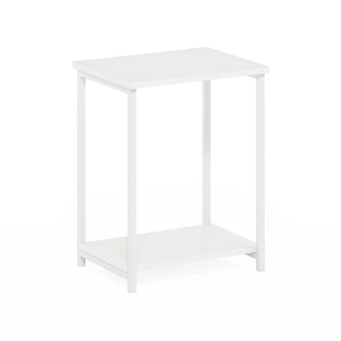 Furinno SIMPLISTIC Side Table, 2-Tier Metal Frame End Table with Open Shelf, Night Stand, Bedside Table, for Living Room, Bedroom, White