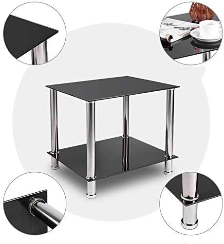 Greensen Coffee Table Tempered Glass Living Room Side Table Black Glass Coffee Tables 2 Levels Glass Table with Chrome Legs Coffee Table Metal