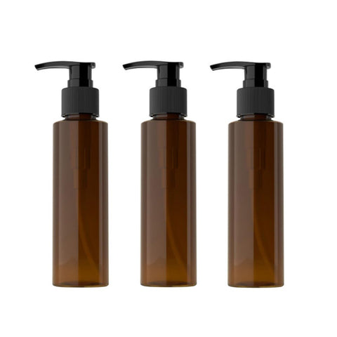 3PCS 100ml/3.4oz Empty Amber Plastic Pump Bottles Lotion Dispensers Storage Container Holder for Lotion Liquid Makeup Removel Oil Shampoo Shower Gel