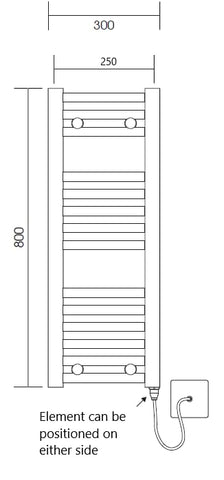 Greened House White Electric Heated Towel Rail Straight 300mm W x 800mm H