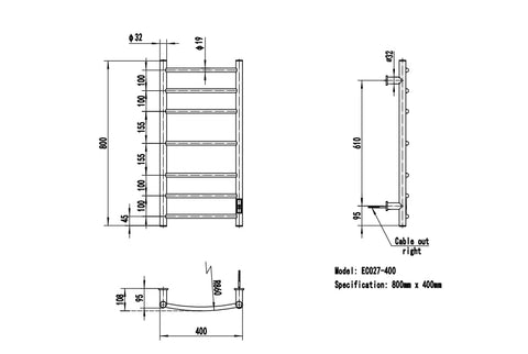 Manissa Kendal Stainless Steel Electric Heated Towel Rail 400mm W x 800mm H