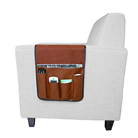No-slip Leather Sofa Couch Remote Control Holder Chair Armrest Caddy Pocket Organizer Storage Bag for Cellphone Tablet Notepad Magazines Glassess