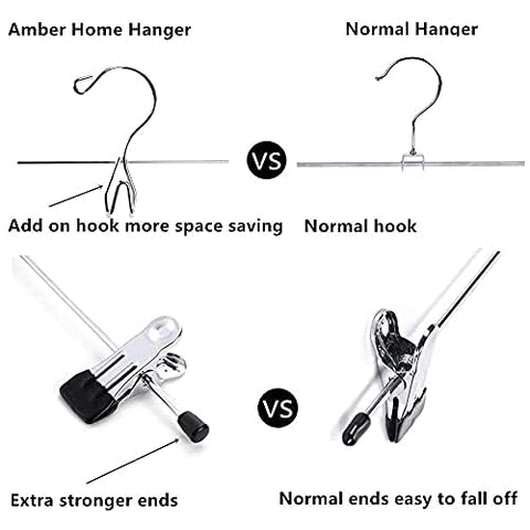 Amber Home 26 Pack Heavy Duty Add on Metal Pants Skirt Hangers, Stackable Add-on Metal Clothes Hangers with 2-Adjustable Clips